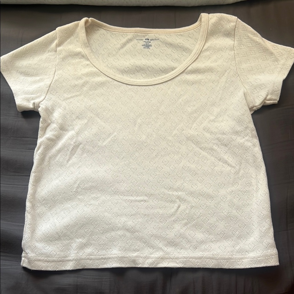 Brandy Melville Cream Short Sleeve Scoop Neck Top